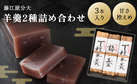 分大 羊羹 2種詰合せ（計3本入） 和菓子 和スイーツ おやつ お茶うけ 甘さ控えめ こし餡 本練り 小倉羊羹 手土産 ギフト 贈り物 