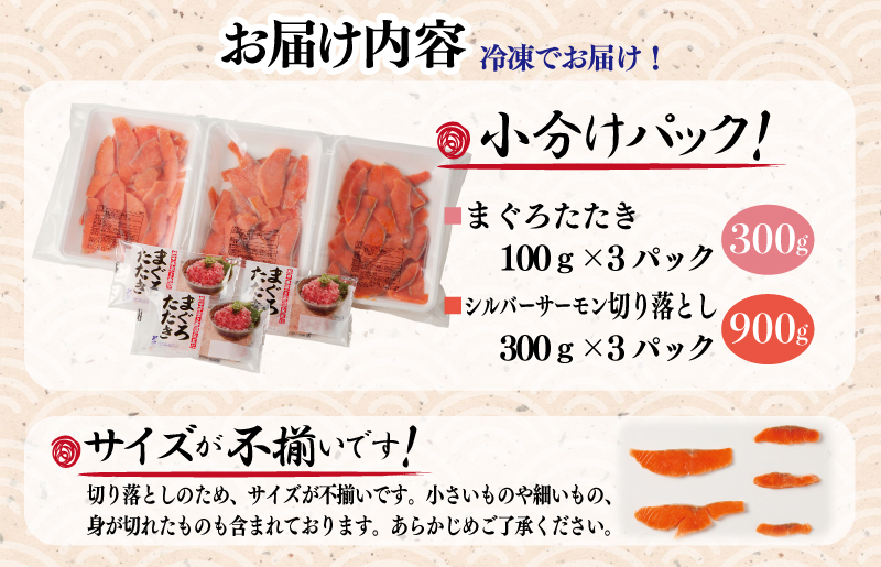 まぐろたたきとシルバーサーモン 切り落とし セット 合計 1.2kg【小分け 海鮮丼 人気 オススメ 小分け 冷凍 簡単調理 一人暮らし 東洋冷蔵】 099H2316_イメージ4