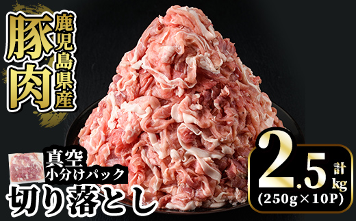 A5-033-B 国産！鹿児島県産豚肉切り落とし真空小分け 250g×10P(計2.5kg)【肉の豊楽】霧島市 豚肉 ぶたにく 豚 小分け 切り落とし 真空パック 切落し 冷凍