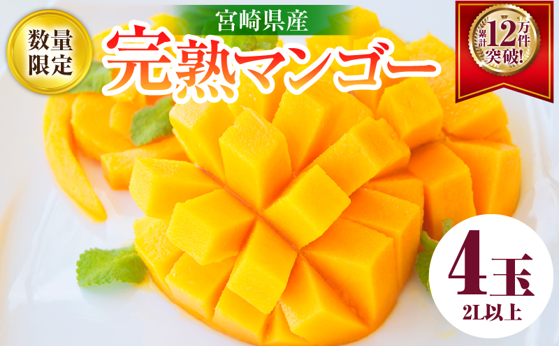 リピーター続出!!宮崎県産 完熟 マンゴー 2L以上×4玉 令和8年発送分 数量限定 フルーツ 果物 果汁 希少 濃厚 ジューシー 贅沢 上質 ご褒美 人気 国産 食品 おやつ デザート 産地直送 おすすめ ギフト プレゼント 贈り物 お土産 手土産 南国 日南市 送料無料_ED10-25