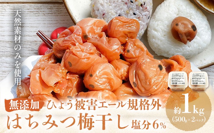 
                  無添加梅干し ひょう被害エール規格外はちみつ梅干し 塩分6% 1kg 500g 2パック 農業法人 株式会社紀州梅香《30日以内に出荷予定(土日祝除く)》 和歌山県 岩出市 梅 うめ フルーツ 果物
                