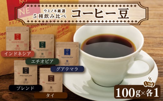 スペシャルティ コーヒー 5種 飲み比べ セット お取り寄せ ブレンド インドネシア エチオピア タイ グアテマラ 100g × 各1袋 新鮮 無農薬 贈り物 下関市 山口