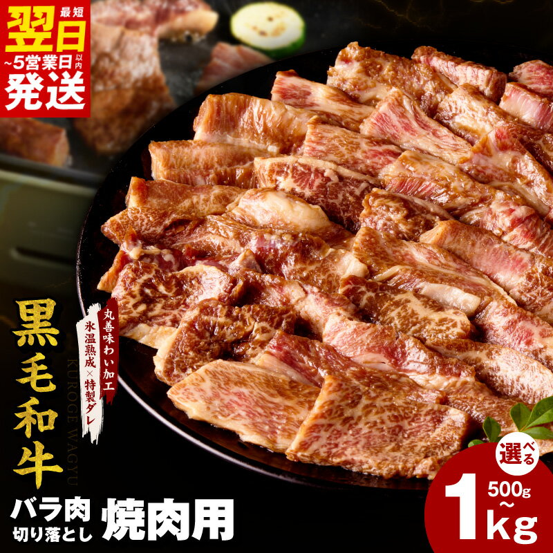【ふるさと納税】黒毛和牛 バラ 切り落とし 選べる 内容量 500g / 1kg 焼肉用 氷温熟成 特製ダレ 味付け 焼くだけ 簡単調理 BBQ 牛肉 和牛 小分け チャーハン 焼肉丼 アレンジ おかず 発送月 肉の泉佐野 最短 翌日発送 5営業日 泉佐野市 送料無料