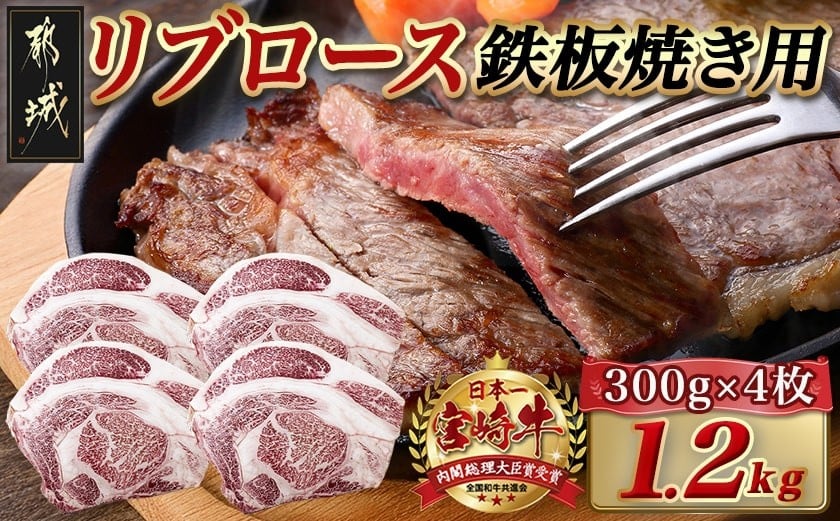 
            宮崎牛リブロース鉄板焼き用 (300g×4枚)_AE-N403_(都城市) リブロース 鉄板焼き用 ステーキ 1.2kg 宮崎県産宮崎牛 真空 真空パック
          