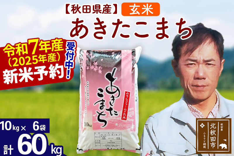 ※令和7年産 新米予約※秋田県産 あきたこまち 60kg【玄米】(10kg袋)【1回のみお届け】2025年産 お米 みそらファーム