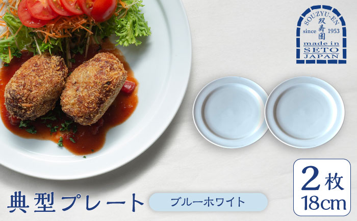 
                  【瀬戸焼】 典型プレート 6寸皿2枚セット　【カラー：ブルーホワイト】 食器 お皿 セット 瀬戸市 / 双寿園 [BBBI010]
                