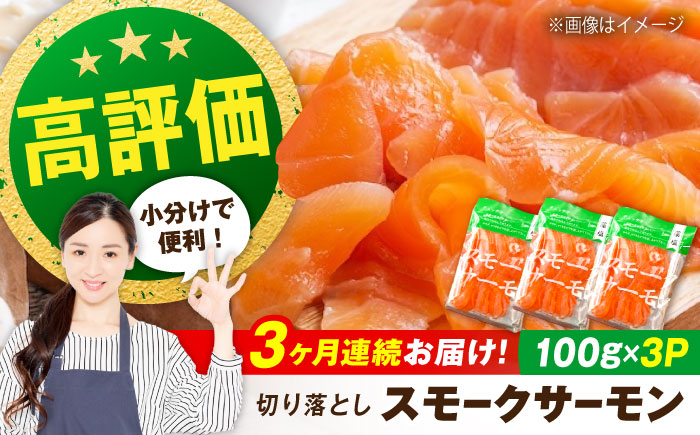 
            【全3回定期便】サーモン 鮭 スモークサーモン  （切り落とし）100ｇ×3パック 滋賀県長浜市/株式会社中村屋[AQAJ035]  サーモン 鮭 スモークサーモン スモークサーモン 鮭 燻製 刺身 お取り寄せ グルメ 贅沢 魚介類 前菜 おつまみ 高級 サラダ シーフード クリームチーズ サンドイッチ 海鮮セット パーティー用 人気 プレゼント ギフト 贈答
          