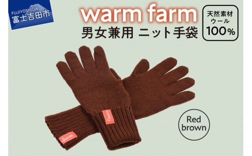 手袋 光吸収発熱ウール 「 ウォームファーム　ニット手袋 」 レッドブラウン 暖かい ウール 発熱素材 レディース メンズ 秋 冬