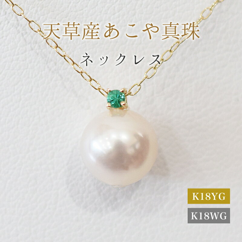 【ふるさと納税】あこや真珠 ペンダント ネックレス 8mm - 8.5mm 天草 熊本 ホワイトピンク 誕生石 5月 エメラルド 半貴石 本真珠 K18 パール K18YG K18WG アクセサリー ジュエリー あずきチェーン アジャスター 品質保証書 ジュエリーケース 真珠てりクロス 送料無料