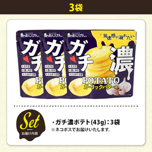 ＜訳あり＞ 訳アリ じゃがスナック ガチ濃ポテト (3袋×43g) 簡易梱包 お菓子 おかし おつまみ 常温 ガーリック バター 【man217-G】【味源】