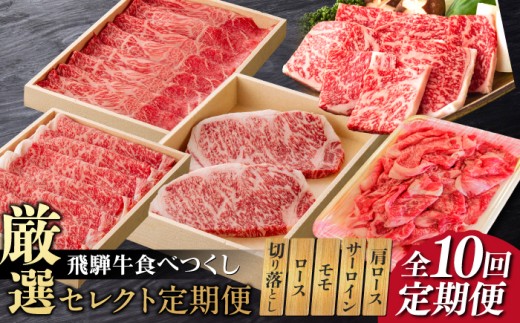 【10回定期便】飛騨牛 食べつくし 厳選セレクト定期便 / 飛騨牛 サーロイン ロース モモ 切り落とし ステーキ すきやき しゃぶしゃぶ 焼き肉 焼肉 和牛 国産 お肉 牛肉 肉 霜降り 赤身 お取り寄せ 岐阜県 岐阜市 / だるまミート [ANBE002]