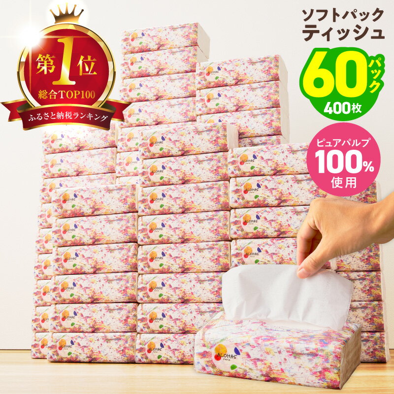 【ふるさと納税】楽天総合1位獲得 ソフトパックティッシュ 【選べる発送月】 60パック × 400枚 200組 箱なし 選べる トイレットペーパー 定期便 コンパクト ピュアパルプ 日用品 ストック ティッシュ まとめ買い 防災グッズ 2部門ランクイン 大阪府 泉佐野市 送料無料