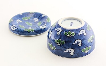源右衛門窯 染錦水鳥図 小物入 蓋物 器 水鳥 お漬物 有田焼 ad080