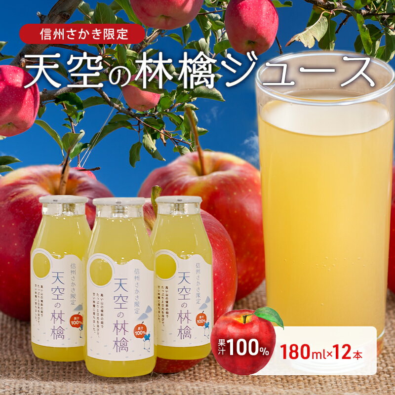 【ふるさと納税】坂城町産りんご「天空の林檎」果汁100%りんごジュース　180ml12本入り 飲料類 果汁飲料 アップルジュース 飲み物 ソフトドリンク 爽やか