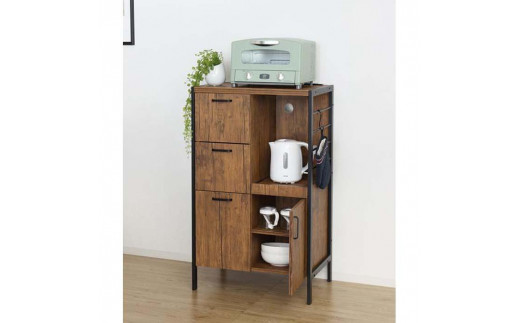 【ヴィンテージブラウン】アート食器棚60-100