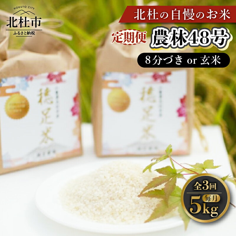 【ふるさと納税】 米 【定期便】 3ヵ月定期便 計3回お届け 令和7年度米 農林48号 5kg 選べる 精米度 8分づき 玄米 自慢のお米 八ヶ岳 山梨県 北杜市 仕送りギフト 送料無料 【令和7年度米3ヵ月定期便】