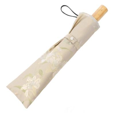 ふるさと納税 富士河口湖町 槙田商店【晴雨兼用折りたたみ傘】”絵おり” 百合:ベージュ