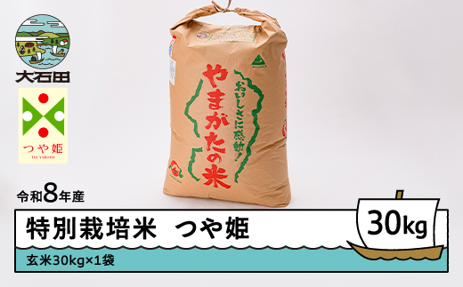 【先行予約】 新米 米 つや姫 30kg 玄米 令和8年産 特別栽培米 2027年2月下旬発送 ※沖縄・離島への配送不可 ja-tsgxb30-2s