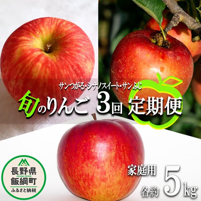 【ふるさと納税】 旬のりんご 〔 定期便 〕 家庭用 5kg × 3回 永野農園 沖縄県への配送不可 令和7年度収穫分 長野県 飯綱町 〔 信州 果物 フルーツ リンゴ 林檎 長野 予約 農家直送 〕発送時期：2025年9月上旬〜2025年12月中旬
