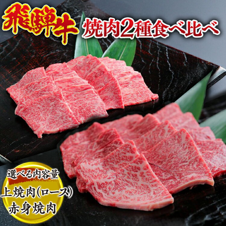 【ふるさと納税】＼選べる内容量／ 飛騨牛　焼肉2種食べ比べ （上焼肉（ロース）、赤身焼肉）｜牛肉 国産 和牛 牛 ブランド牛 国産牛 焼肉用 焼き肉用 赤身 赤身肉 用 ご褒美 贅沢 お取引せ グルメ 年末 年始 BBQ 飛騨 ※離島への配送不可
