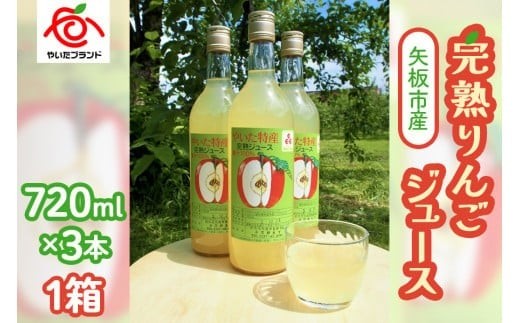 【定期便3回】 矢板市産 完熟りんごジュース《720ml×3本 1箱》｜林檎 リンゴ 果汁100% 産地直送 (毎月お届け）