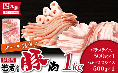 国産 四元豚 豚バラ&豚ロース スライス 500g×各1個｜ 真空パック 総量1kg 「ありすぽーく」