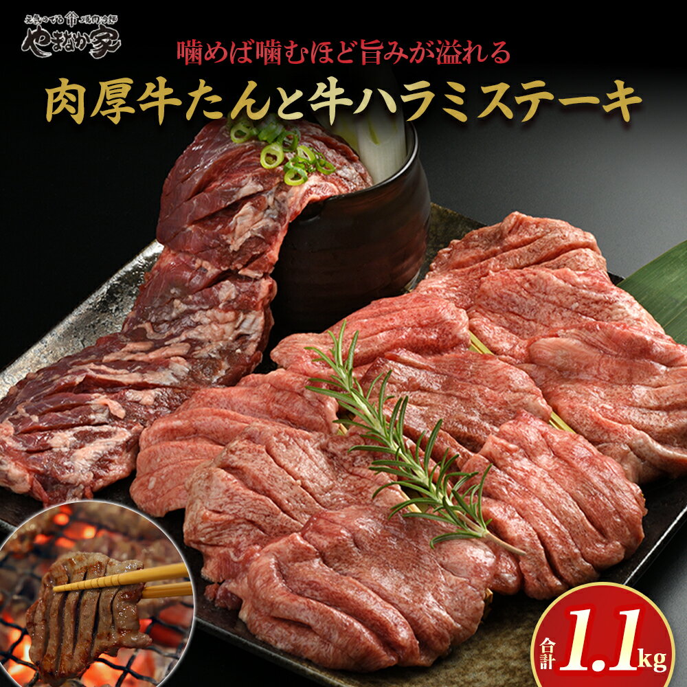 【ふるさと納税】肉厚牛たん (タン元) 500g と 牛ハラミステーキ 600g 焼肉 やまなか家 牛肉 冷凍 BBQ アウトドア 母の日 父の日 お中元 お土産 贈り物 ご贈答 KYフーズ（K6-032）岩手県 北上市 E0281