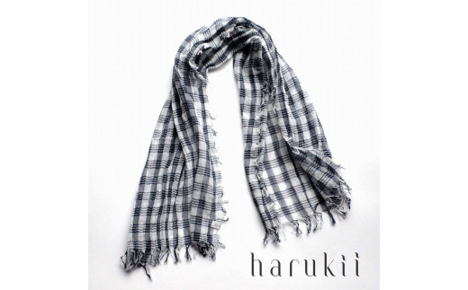 
【harukii】細太チェック長綿ガーゼミニストール (ネイビー)
