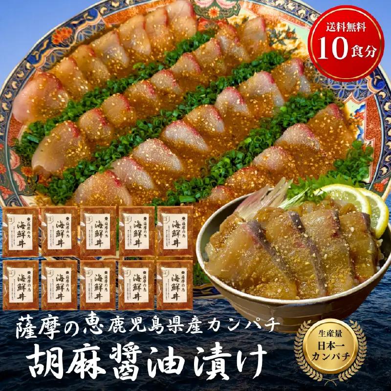 鹿屋市産 かんぱち 胡麻醤油漬け 海鮮 丼 セット 10食分 KN097-005-04 カンパチ 魚 冷凍