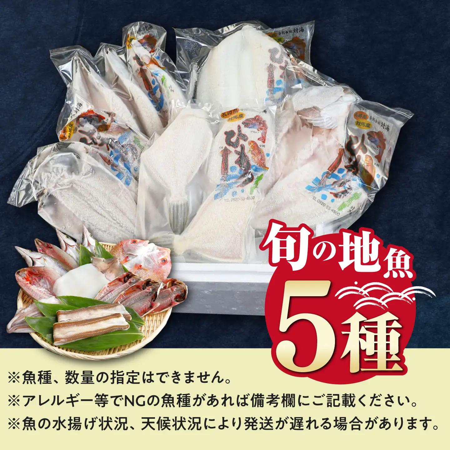 対馬産 旬の地魚 干物 5種 セット 直送 旬 ひもの 朝食 イカ サバ  [WAH024]