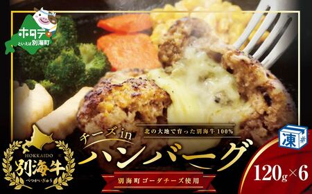 別海牛100%と別海町ゴーダチーズチーズがとろける!別海チーズインハンバーグ(120g×6個)【ND0000085】　（ はんばーぐ ハンバーグ チーズインハンバーグ 牛肉 別海牛 ゴーダチーズ 北海道 別海町 人気 ふるさと納税 ）