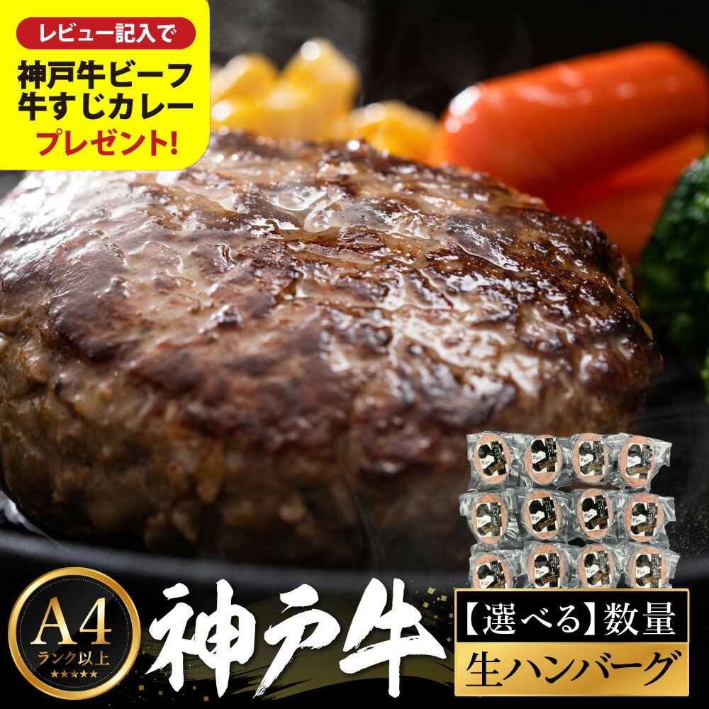 【ふるさと納税】神戸牛 生ハンバーグ（100g×6個・9個・12個）/ 牛肉 ハンバーグ 個包装 小分け 簡単調理 お弁当 おかず 惣菜 贅沢 高級 冷凍 国産牛 ブランド牛 黒毛和牛 神戸ビーフ 化粧箱入り ギフト【帝神志方ミート】
