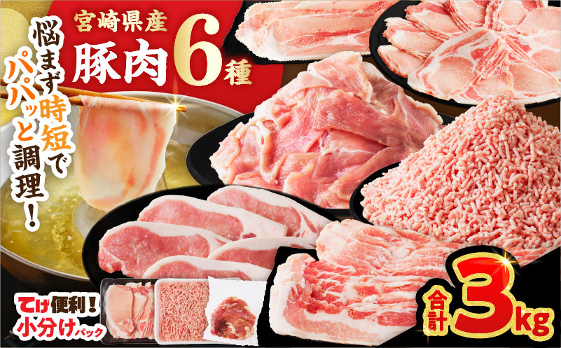 ≪宮崎県産≫豚肉6種＼てげスゲーセット／合計3kg 肉 豚 豚肉 おかず 国産_T009-0315【人気 ギフト 食品 お肉 しゃぶしゃぶ 贈り物 お土産 送料無料 プレゼント】