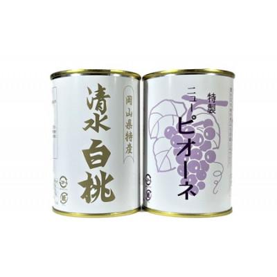 ふるさと納税 岡山市 岡山特産　清水白桃缶詰とピオーネ2缶セット