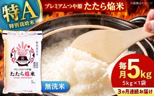 お米【全3回定期便】【無洗米】プレミアムつや姫「たたら焔米」 5kg｜つやひめ 米 こめ おこめ 無洗米 ライス 精米 コメ 5キロ ごはん ご飯 おにぎり お弁当 朝ごはん 朝食 食卓 主食 グルメ おいしい 食味ランキング 特A 特別栽培米 ブランド米  国産 新生活 一人暮らし 家族 家庭用 ご当地 ごはんソムリエ  おすすめ 人気定期便 島根県雲南市/有限会社藤本米穀店 [AIDB144]