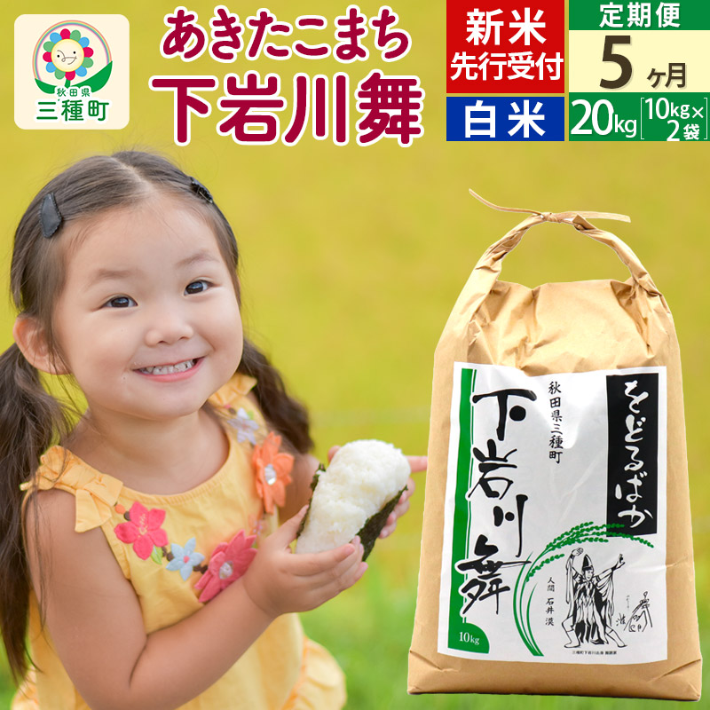 新米先行受付《5ヶ月定期便》【白米】あきたこまち 20kg (10kg×2袋 ) 秋田県三種町産 令和7年産 下岩川舞 石井漠 をどるばか オリジナルラベル