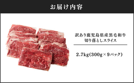2437 訳あり 鹿児島県産黒毛和牛切り落とし 2.7kg（300g×9 パック） スライス KN041-002-03 肉 牛肉 冷凍