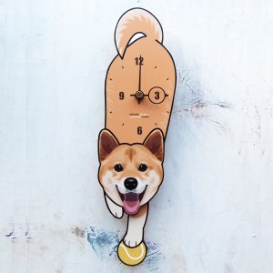 柴犬(口開)-犬の振り子時計 （手に持たせるものを15種類の中から選べる）C-CD-152A