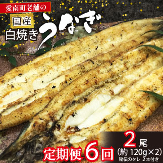 【 定期便 全6回 】 毎月届く 国産 うなぎ 手焼き 白焼き 2本 ( 合計12尾 / 1本 約120g ) 鰻 白焼 秘伝の タレ 山椒 付き セット うな重 ひつまぶし うな丼 わさび ギフト 贈答 贈り物 土用の丑の日 冷凍 老舗 お食事処 亀一 愛媛県 愛南町 102000円 高級 海鮮 魚介