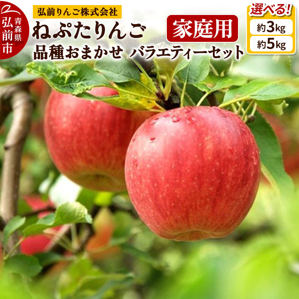 【ふるさと納税】【26年9月下旬〜発送】りんご ねぷたりんご バラエティーセット【家庭用】選べる約 3kg／5kg【品種おまかせ】 家庭用 青森県 弘前市 果物 フルーツ 林檎 リンゴ くだもの 不揃い 規格外 [産地直送 詰め合わせ おまかせ セット]