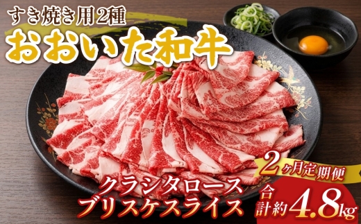 【2ヶ月定期便】おおいた和牛すき焼き用 2種 約2.4kg（約600g×4箱）