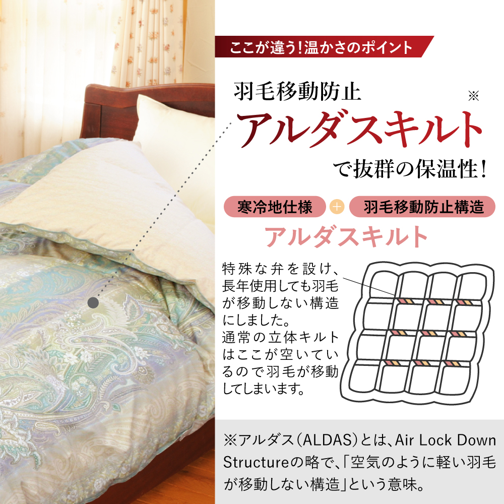 羽毛移動防止特殊構造 ホワイトグースダウン90％ 羽毛増量タイプ 掛け布団 360dp シングル オフホワイト