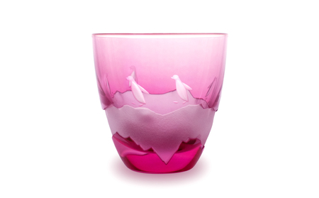 浅草切子 aquatic「Penguin Couple 冷酒杯 金赤」_0012-074-T07