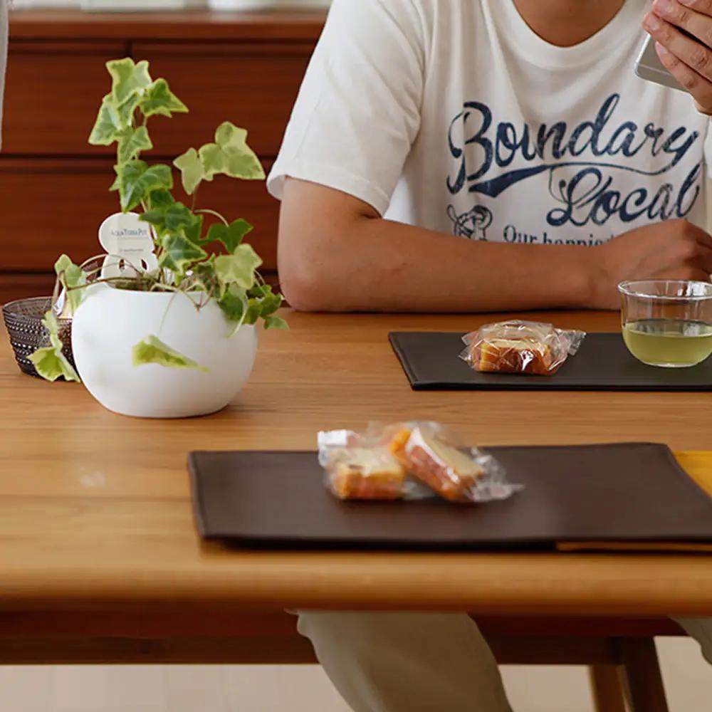 PVCレザーカフェマット「LETEA」　2枚セット（ブラウン） ／ カフェマット レザー 撥水 2枚セット おしゃれ 北欧 モダン 拭ける 高級感 ティータイム ランチ ディナー 日本製 汚れ防止 傷