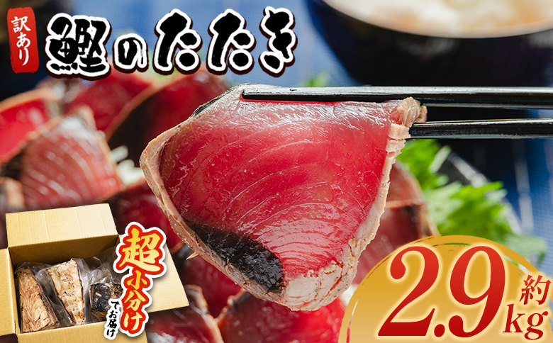 かつおのたたき 訳あり 2.9ｋg 鰹タタキ カツオのたたき 鰹 タタキ 藁焼き 海鮮 魚 魚介 惣菜 冷凍品 冷凍食品 加工品 刺身 おかず おつまみ 郷土料理 送料無料 株式会社 大熊 高知県 香南市 冷凍 da-0072