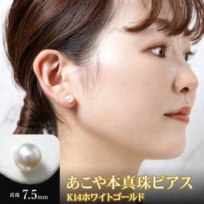 ふるさと納税 延岡市 あこや本真珠ピアス　真珠7.5mm　14金ホワイトゴールド