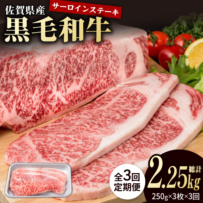 【3回定期便】佐賀県産 黒毛和牛 贅沢 サーロインステーキ 250g×3枚（計750g）【株式会社いろは精肉店】/黒毛和牛 和牛 牛肉 肉 お肉 贅沢 高級 ステーキ サーロイン[IAG090]