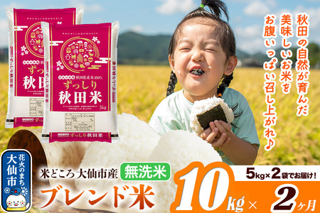 米 令和7年産《定期便2ヶ月》米どころ 秋田県大仙市産 ブレンド米【無洗米】10kg（5kg×2袋）