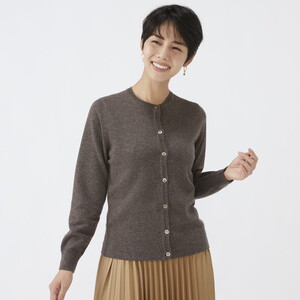 日本製 カシミヤ100% レディース クルーカーディガン モカブラウン