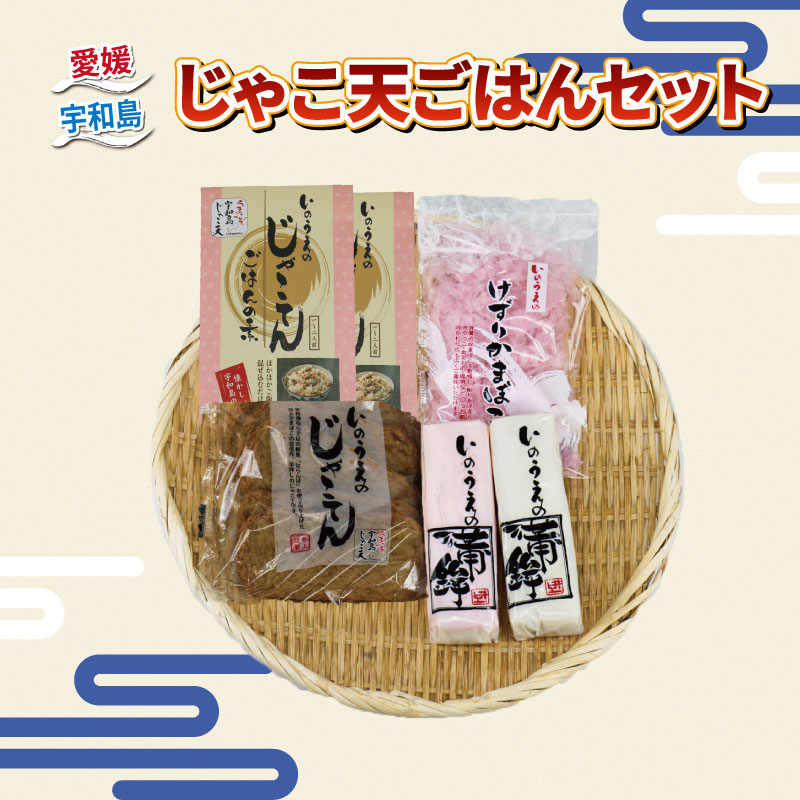 【ふるさと納税】 ＼10営業日以内発送／ じゃこ天 蒲鉾 じゃこ天ごはん セット 井上蒲鉾本舗 じゃこ天 5枚 かまぼこ 2本 けずり蒲鉾 1袋 じゃこ天ごはんの素 2袋 冷蔵 小魚 すり身 練り物 ねりもの 惣菜 加工品 国産 愛媛 宇和島 C015-003005